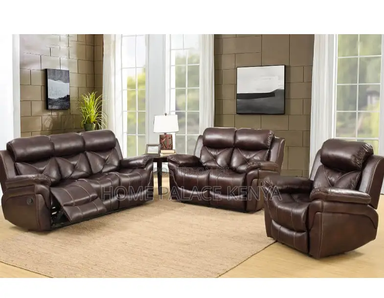 Home Sofa: 6 Seater High End Brown Leather Sectional Recliner Sofa
