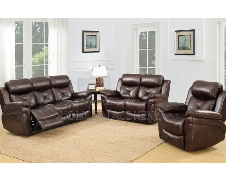 Home Sofa: 6 Seater High End Brown Leather Sectional Recliner Sofa