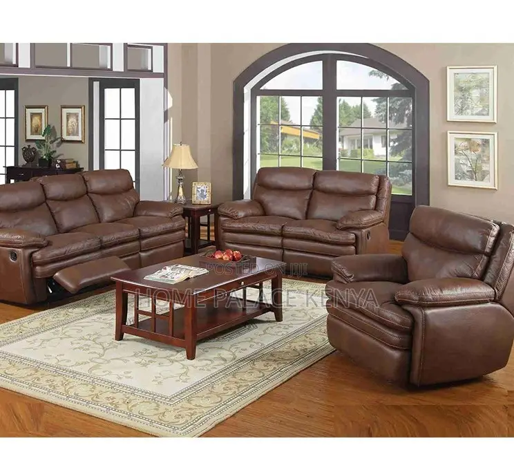 Home Sofa: 6 Seater High End Brown Leather Sectional Recliner Sofa