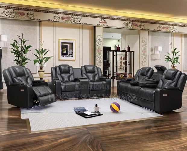Home Sofa: 6 Seater High End Brown Leather Sectional Recliner Sofa - thumbnail 10