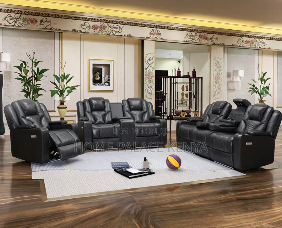 Home Sofa: 6 Seater High End Brown Leather Sectional Recliner Sofa