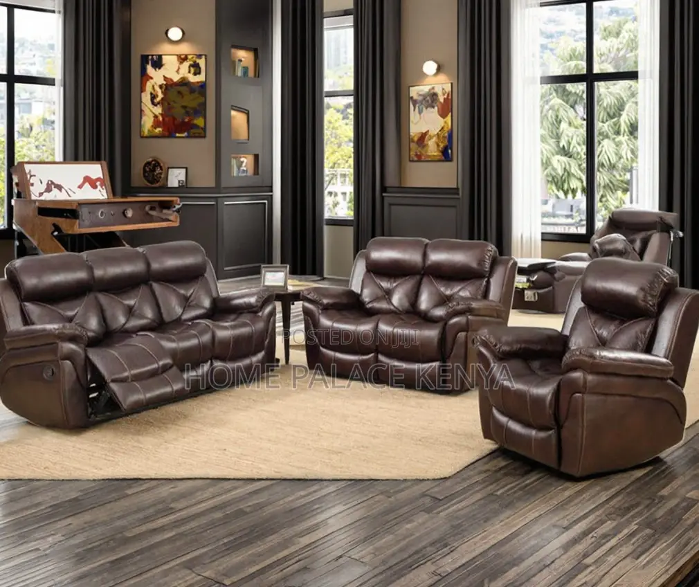 Home Sofa: 6 Seater High End Brown Leather Sectional Recliner Sofa