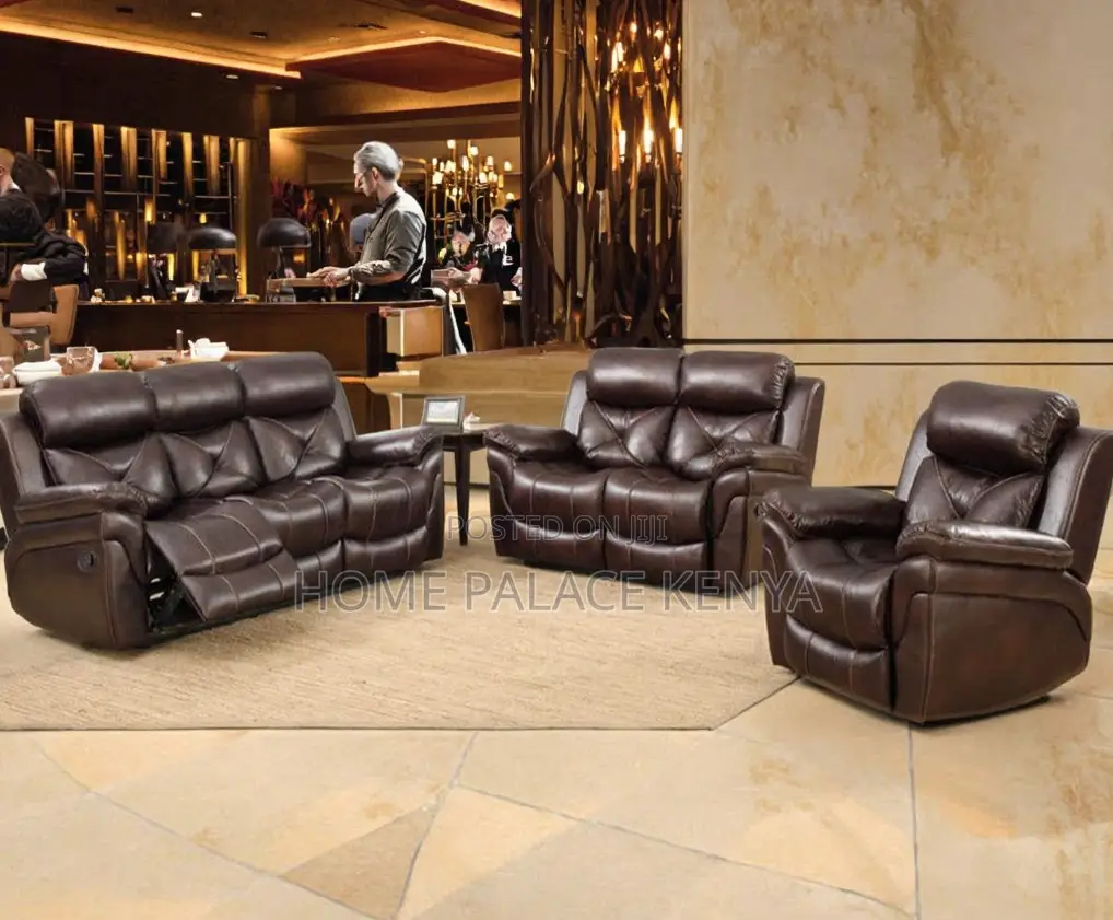 Home Sofa: 6 Seater High End Brown Leather Sectional Recliner Sofa