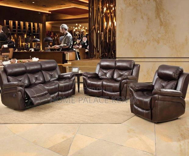 Home Sofa: 6 Seater High End Brown Leather Sectional Recliner Sofa - thumbnail 13