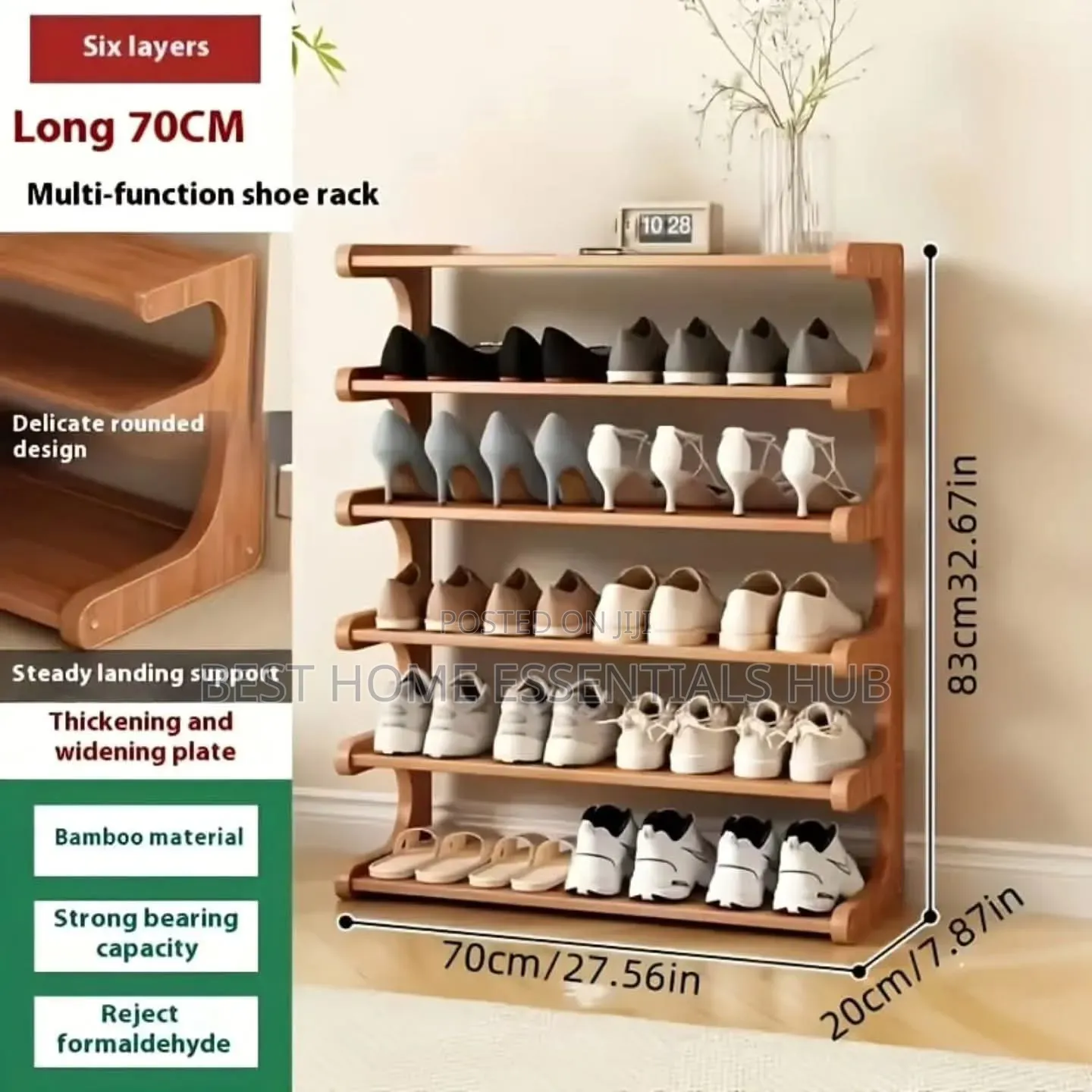 6 Layer Bamboo Shoe Rack Size: 70*25*83cm