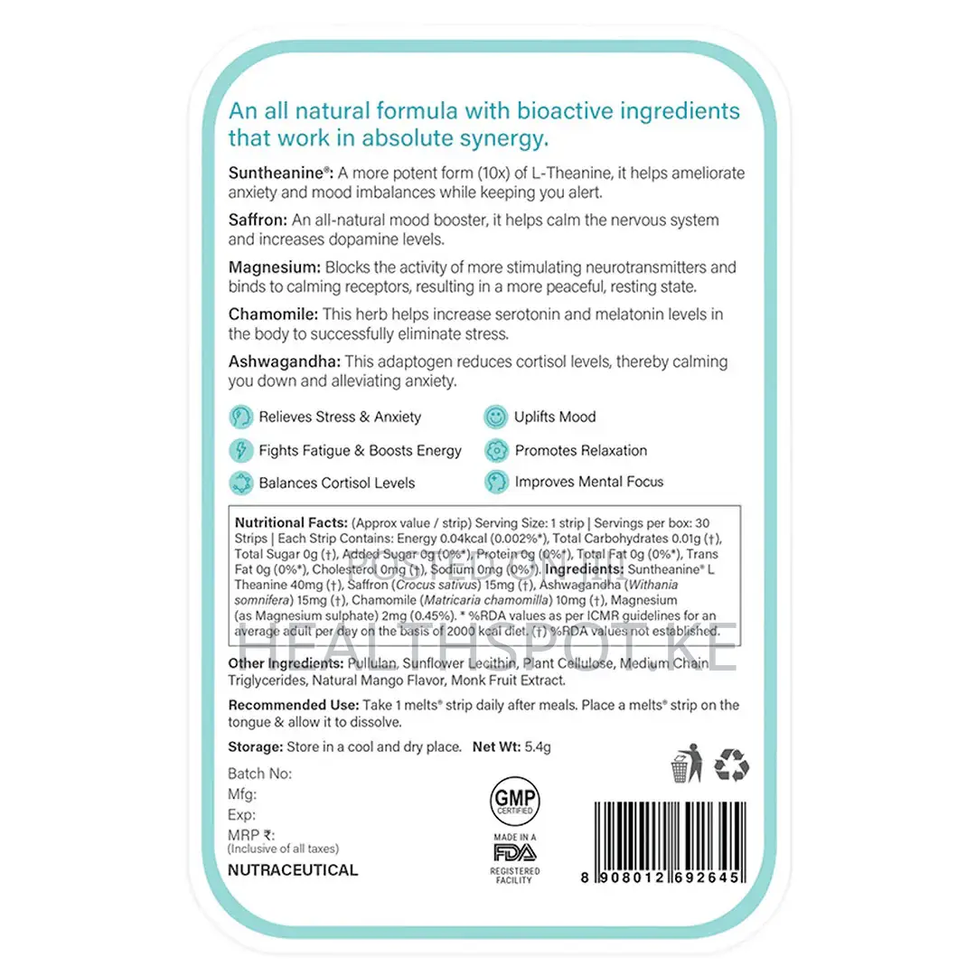L-Theanine Oral Strips 30’S – With Ashwagandha, Magnesium Saffron