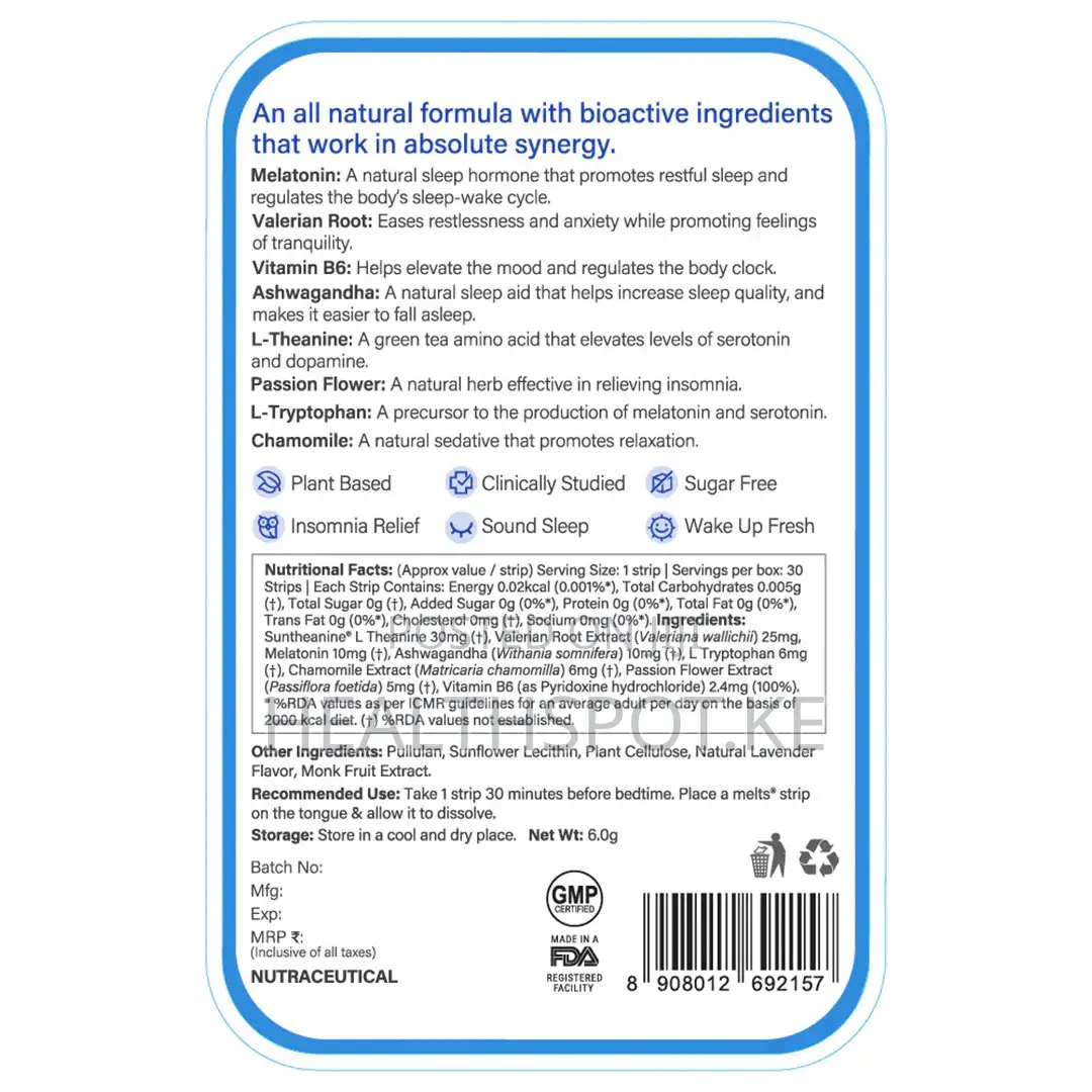 Melatonin 10mg Sleep Strips – With Chamomile, Valerian L-Theanine