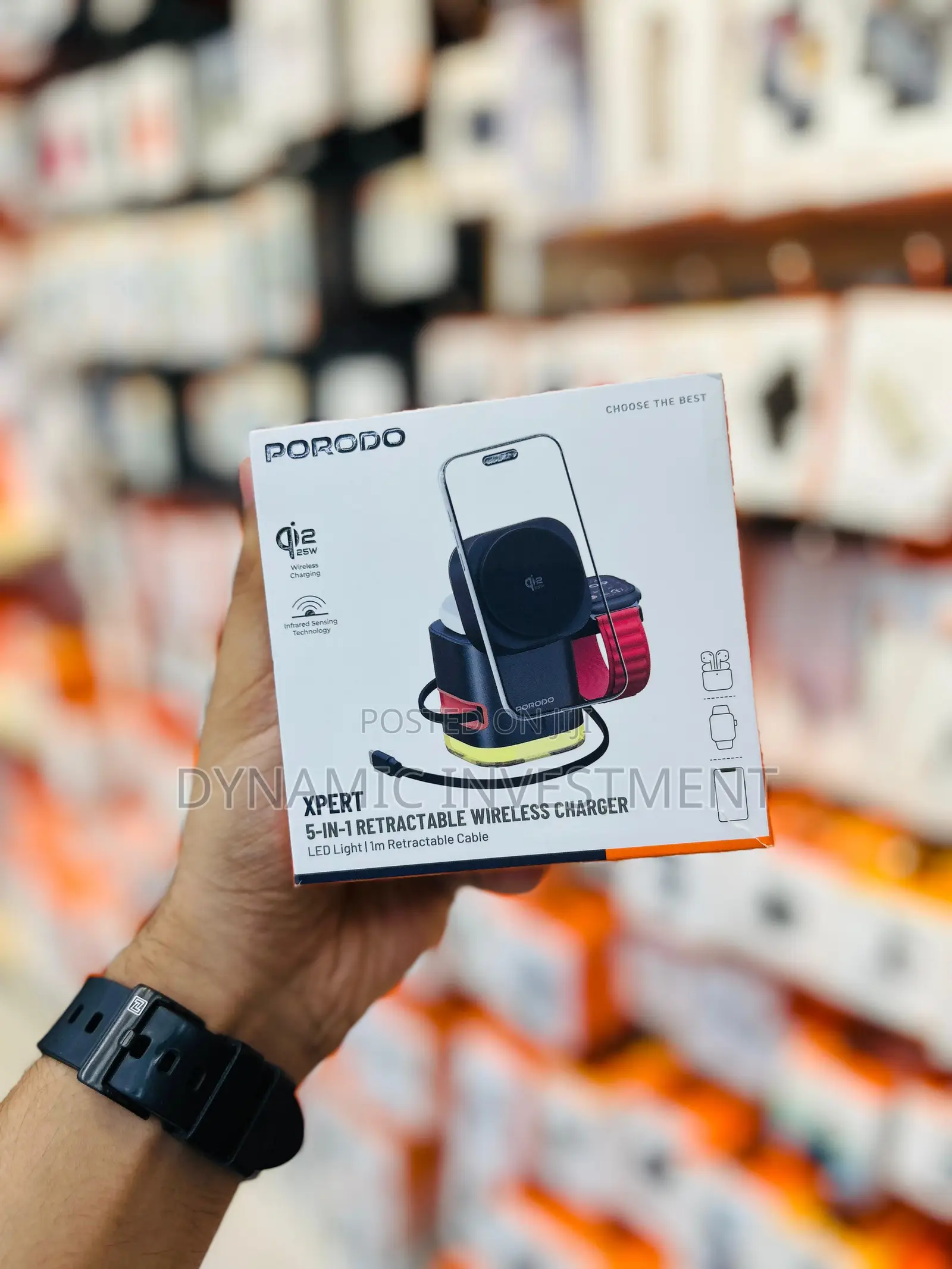 Porodo 5-in-1 Retractable Wireless Charger Dock 30w Max Qi-Enabled
