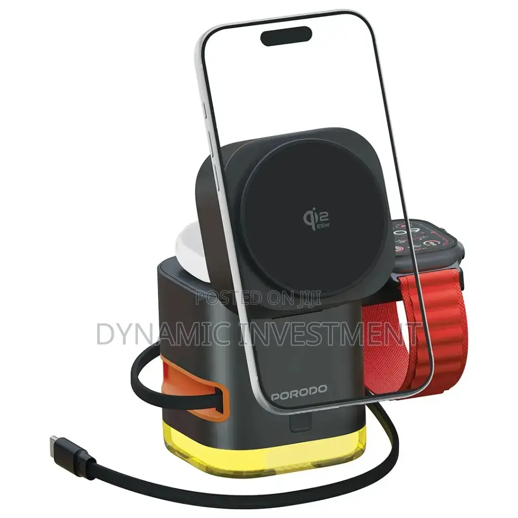 Porodo 5-in-1 Retractable Wireless Charger Dock 30w Max Qi-Enabled