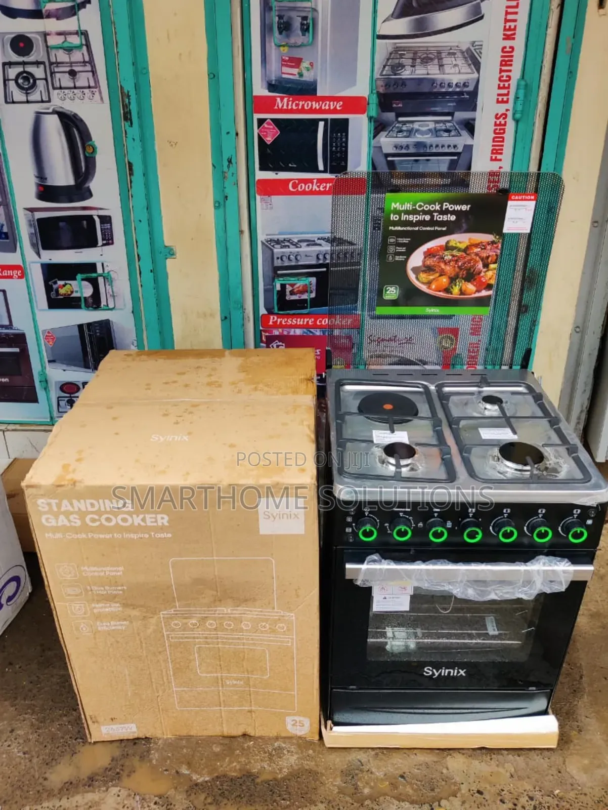 Syinix Cooker 50×55cm 3 Gas Burners + 1 Rapid Hot Plate Electric Oven