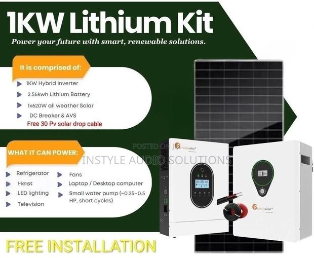 1kva Offgrid System - 2.56kwh Lithium Battery - 620w Bifacial Solar