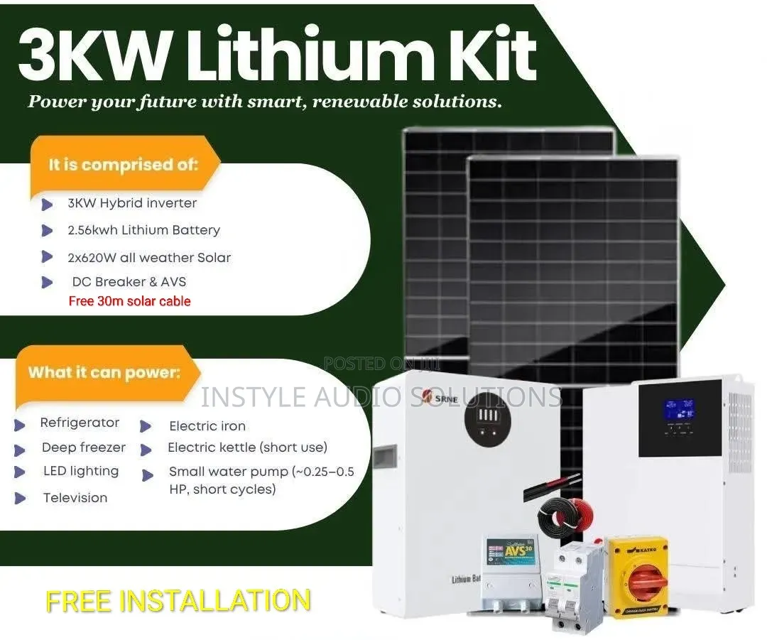 3kw Offgrid System - 2.56kwh Lithium - (2)620w Bifacial Solar Panels