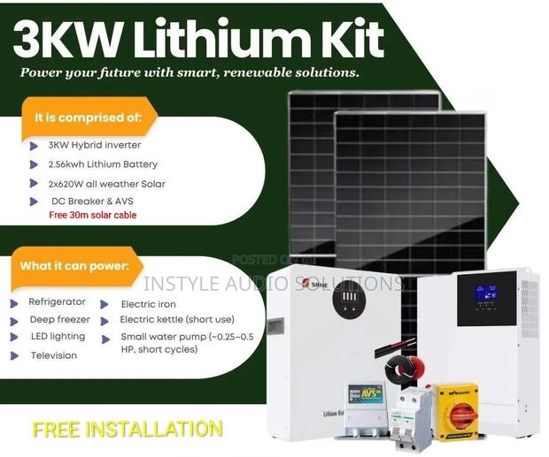 3kw Offgrid System - 2.56kwh Lithium - (2)620w Bifacial Solar Panels