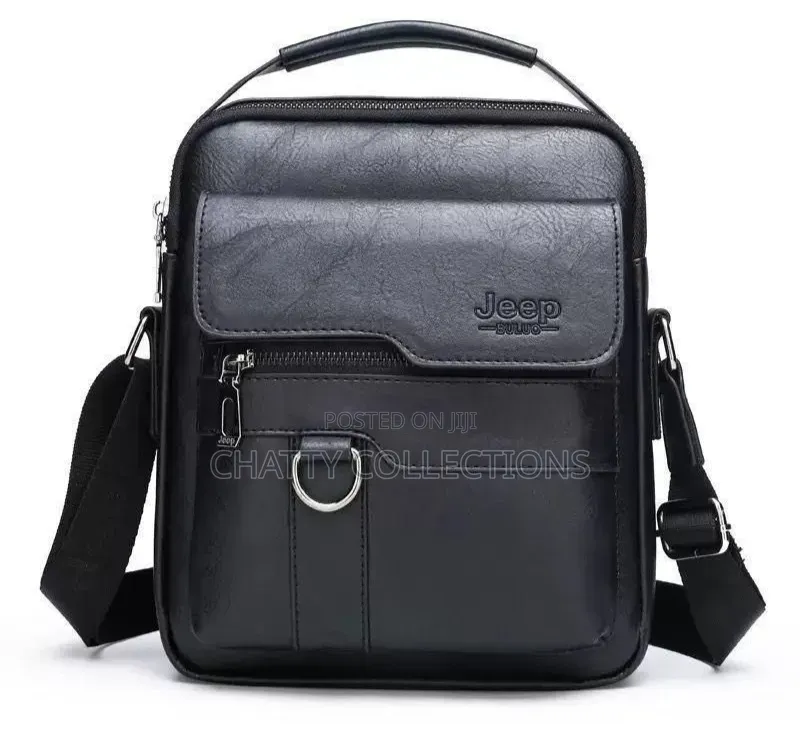 Black Leather Jeep Boluo Men Shoulder Bags