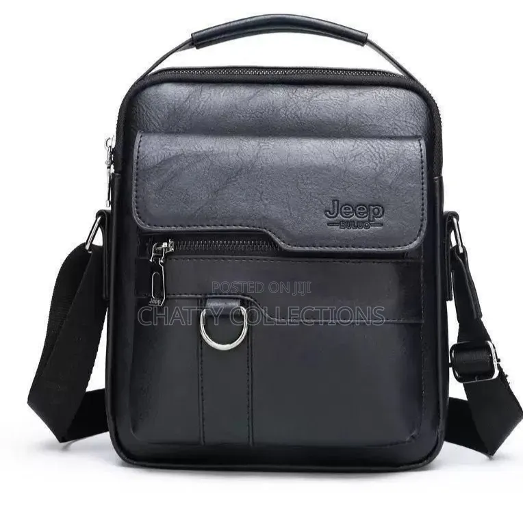 Black Leather Jeep Boluo Men Shoulder Bags