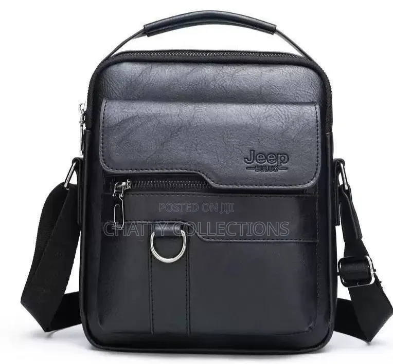 Black Leather Jeep Boluo Men Shoulder Bags
