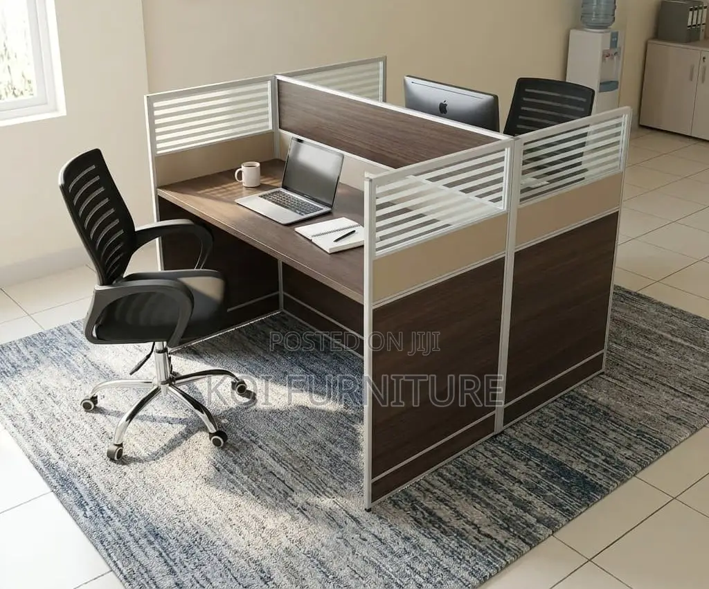 Office Workstation; 2 Seaters Brown MDF Collaborative Station Desk
