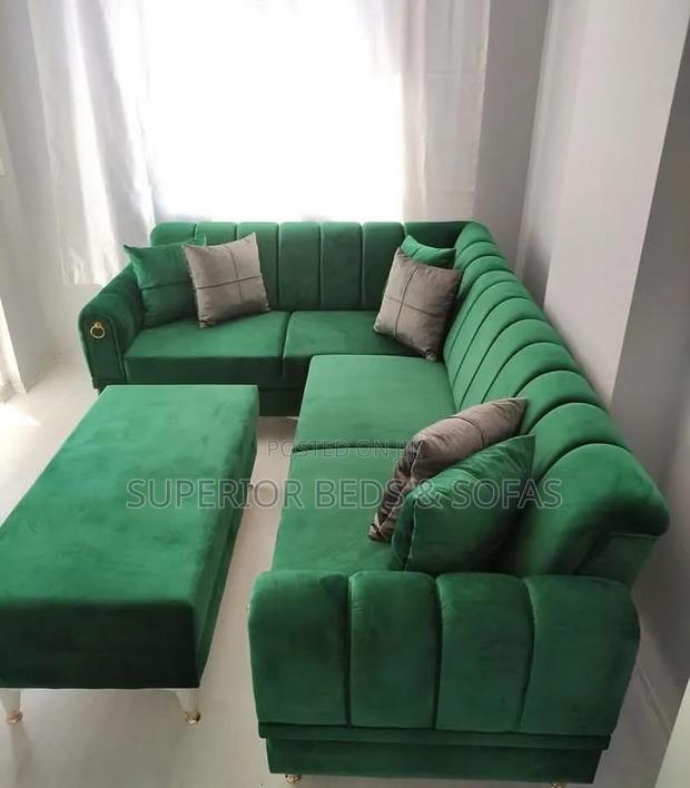 Green L-Shaped Sofa 5 Seater