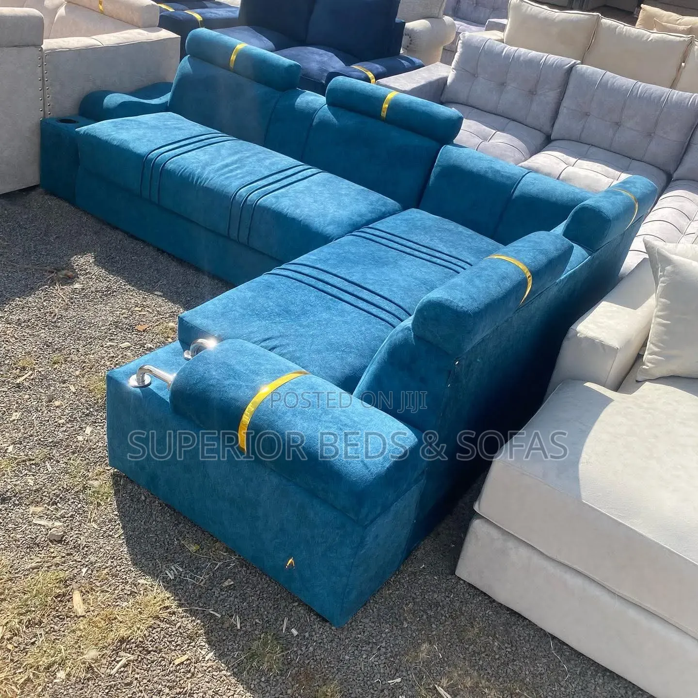 Modern Blue 6 Seater L-Shaped Sofa