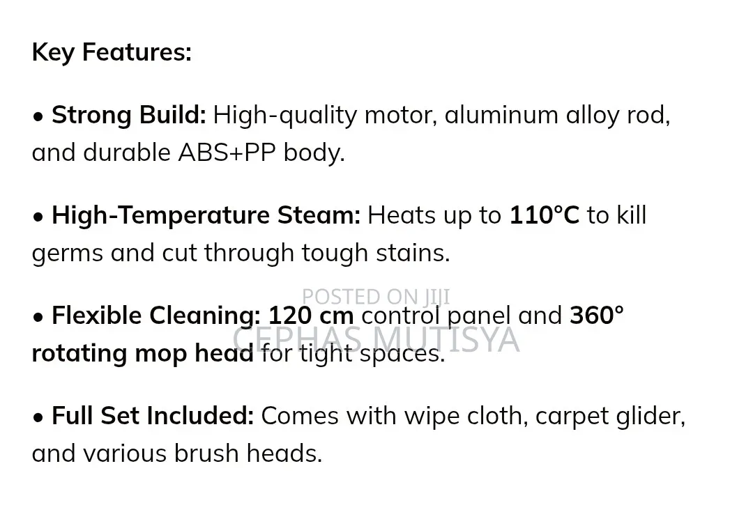 10 in 1 Multifunction Electric Steam Cleaner. Cleans Floors and Sofas.