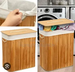 Bamboo Laundry Basket With 2 Compartment