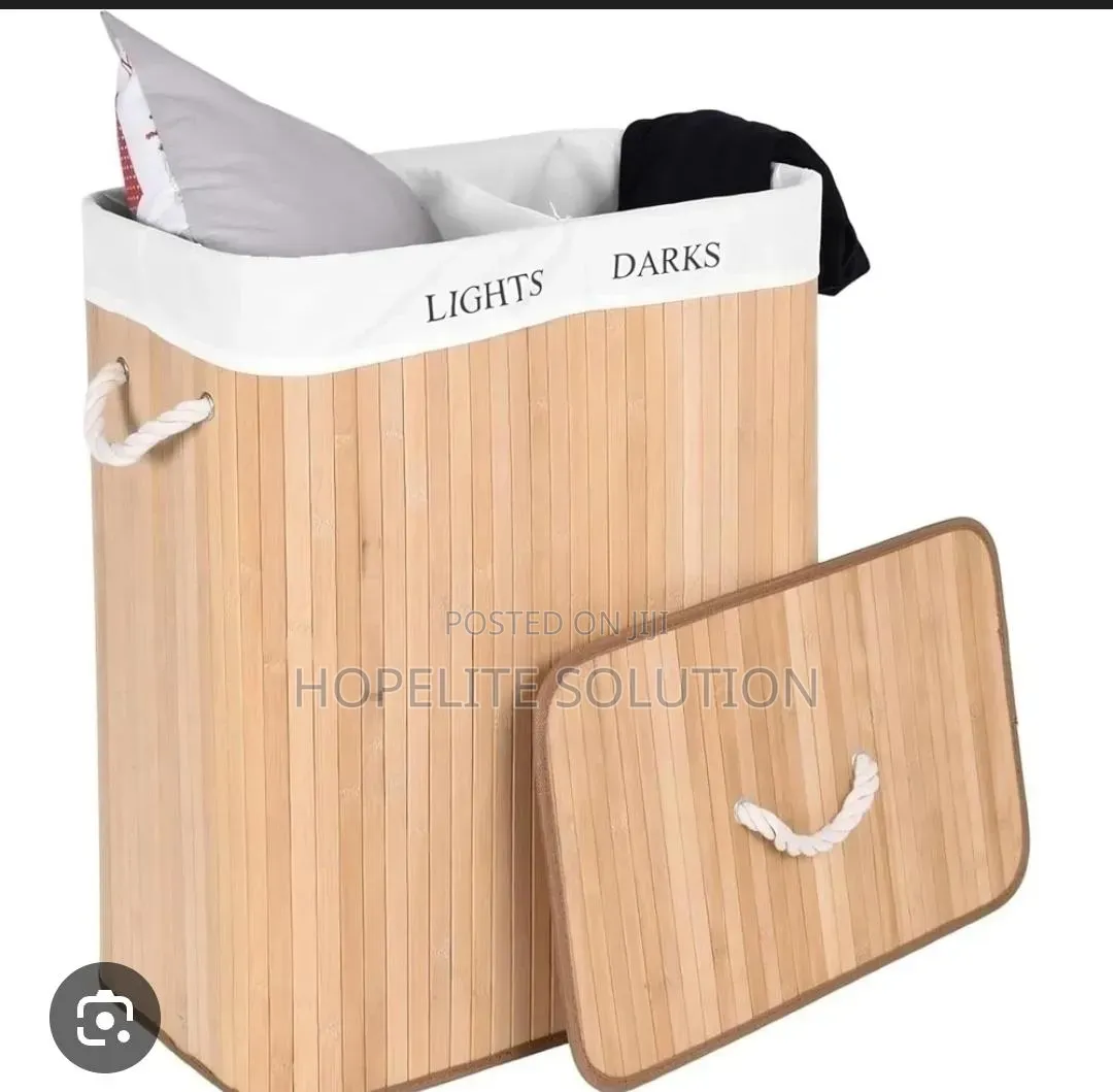 Bamboo Laundry Basket With 2 Compartment