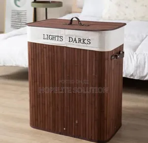 Bamboo Laundry Basket With 2 Compartment