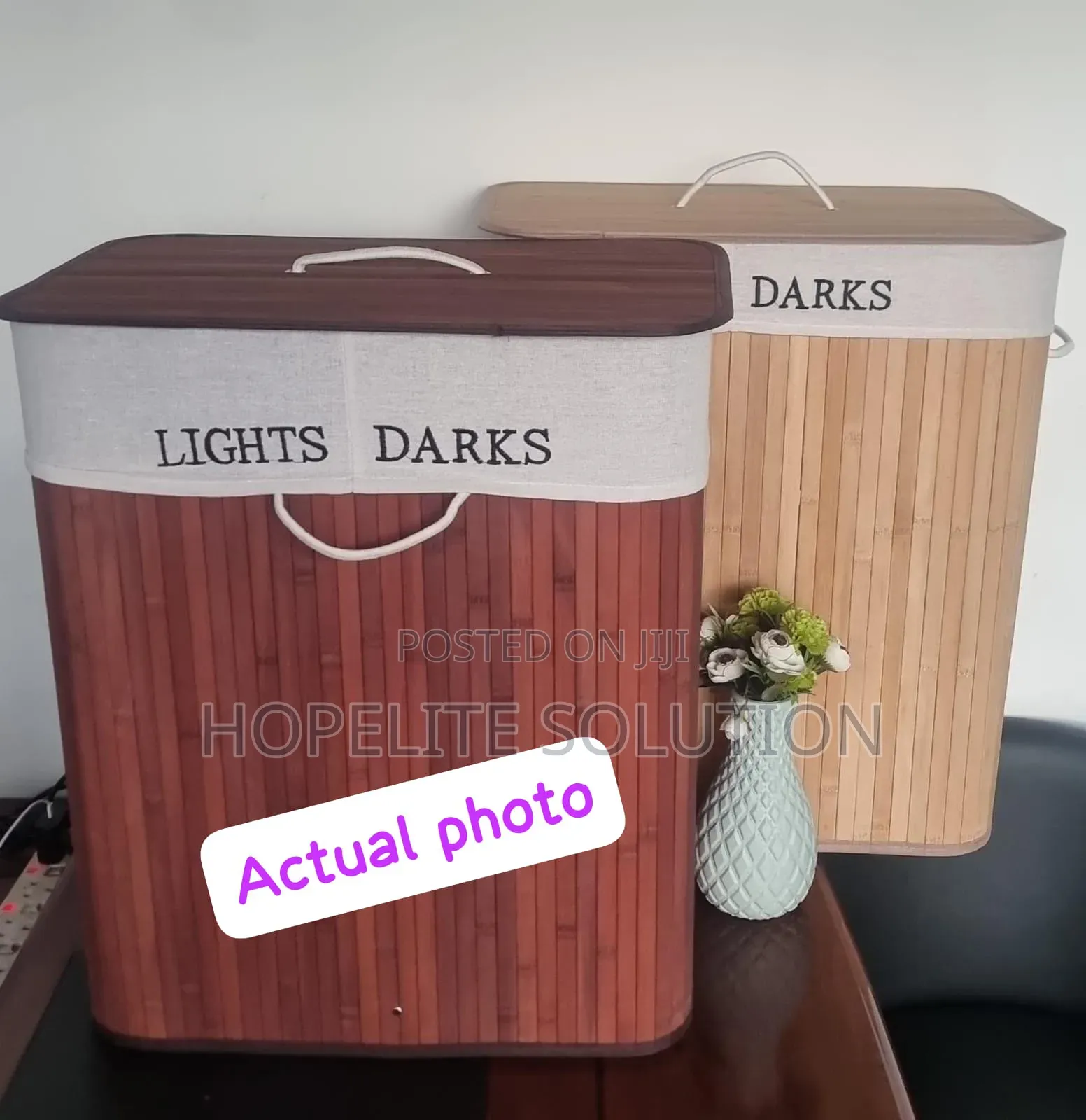 Bamboo Laundry Basket With 2 Compartment