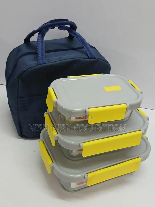 Glass Snack Box With Lunch Bag -3 Pieces