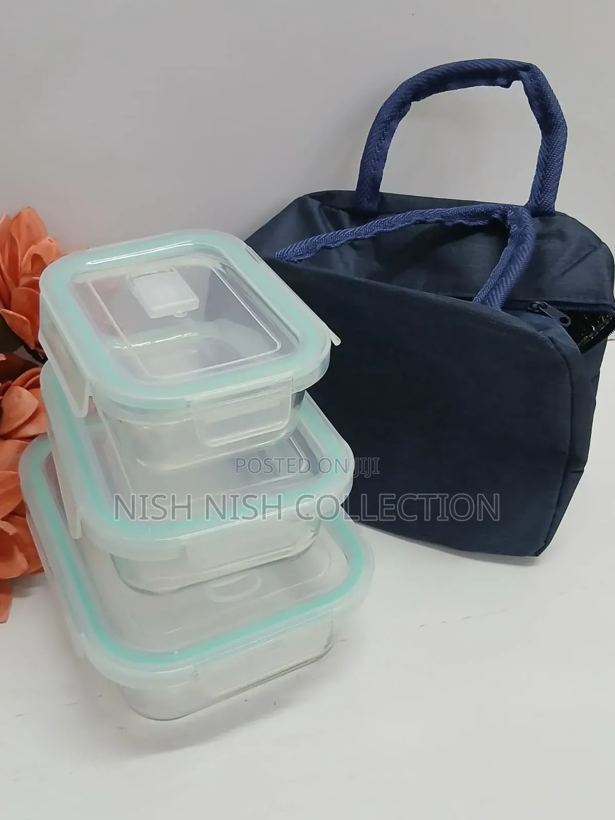 Glass Snack Box With Lunch Bag -3 Pieces