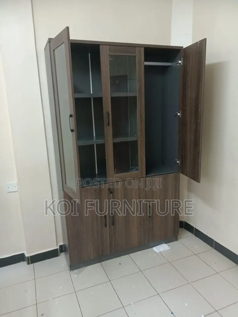 Office Cabinet; Three Doors Wooden Red Executive Cabinet for Doc Store