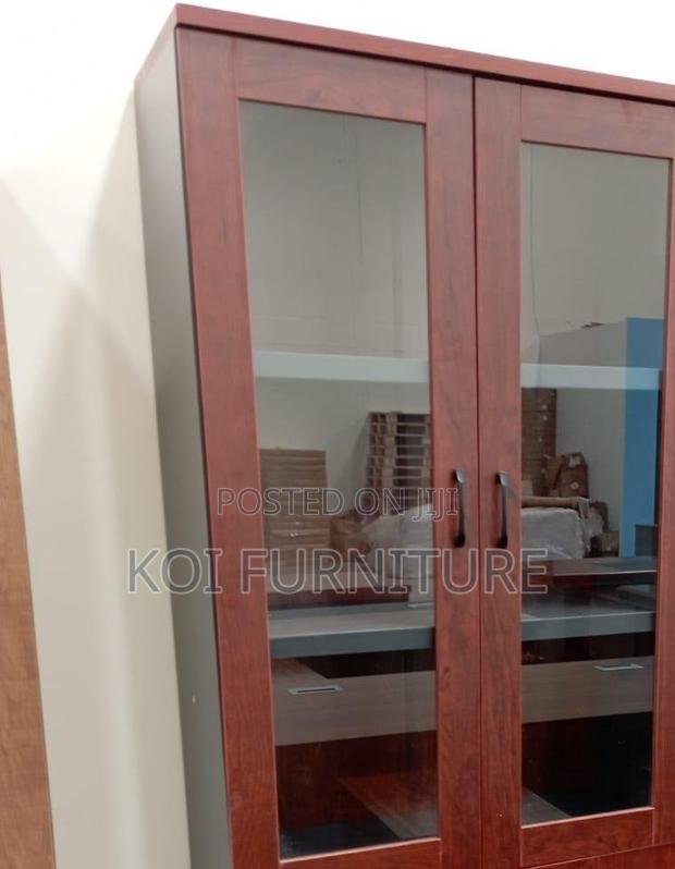 Office Cabinet; Three Doors Wooden Red Executive Cabinet for Doc Store - thumbnail 5