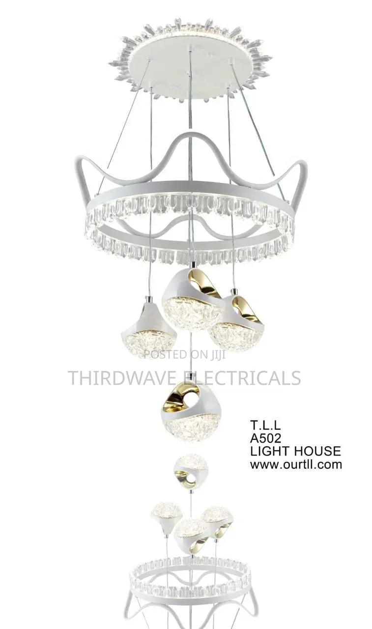 White and Gold Crystal Led Chandelier Pendant Light