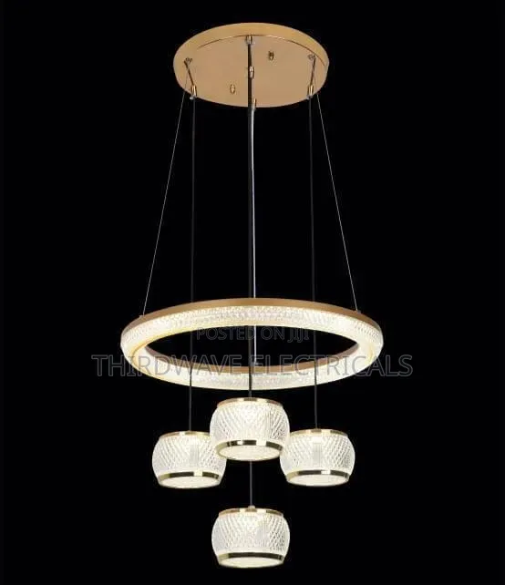 Gold Modern Led Chandelier With Crystal-Encrusted Ring Pendant Light