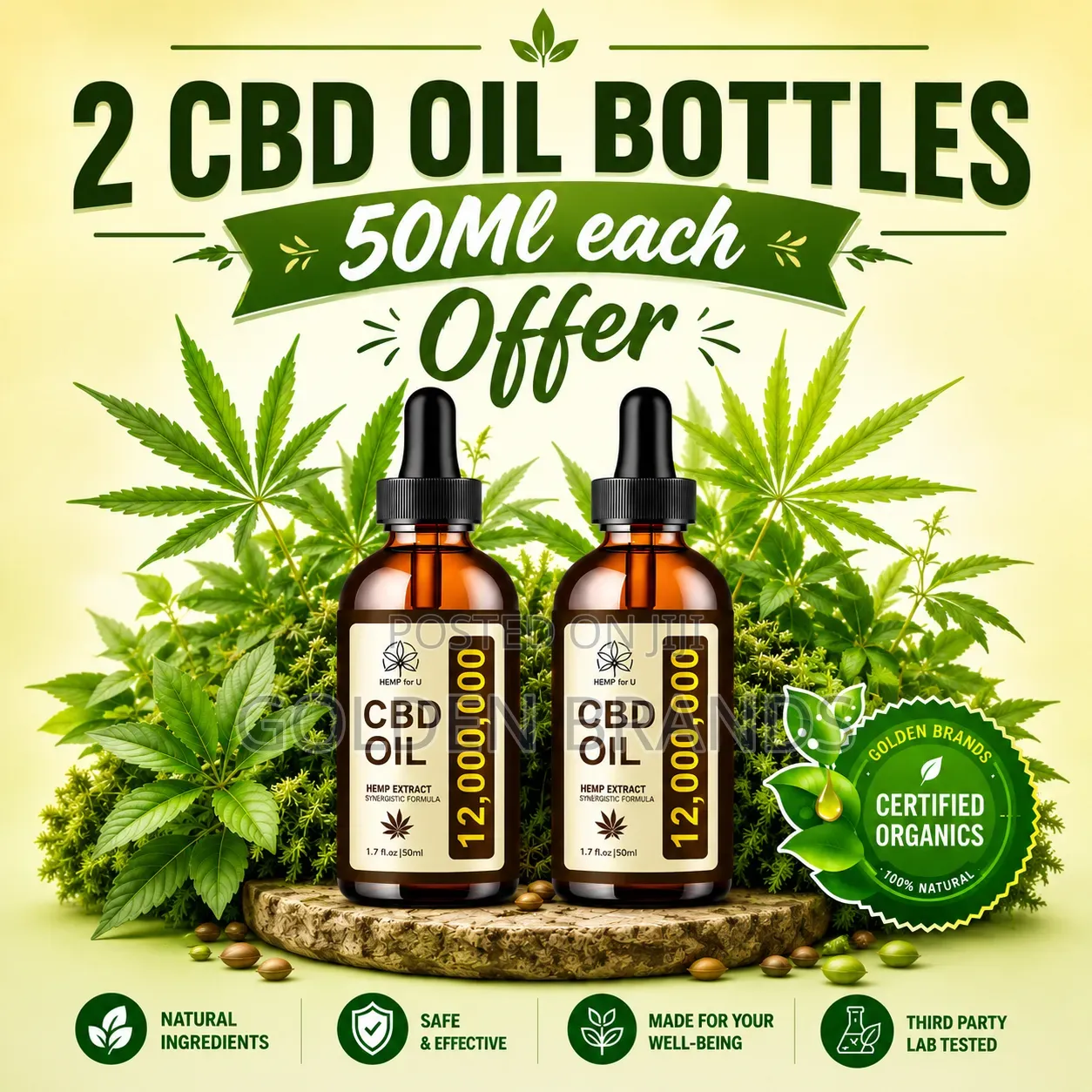Premium CBD Oil 120,000mg--Hemp Extract (Omega 3, 6 9 Rich) 2 Bottles