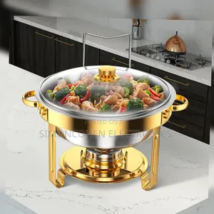 Elegant Round Stainless Steel Chafing Dish With Golden Accents