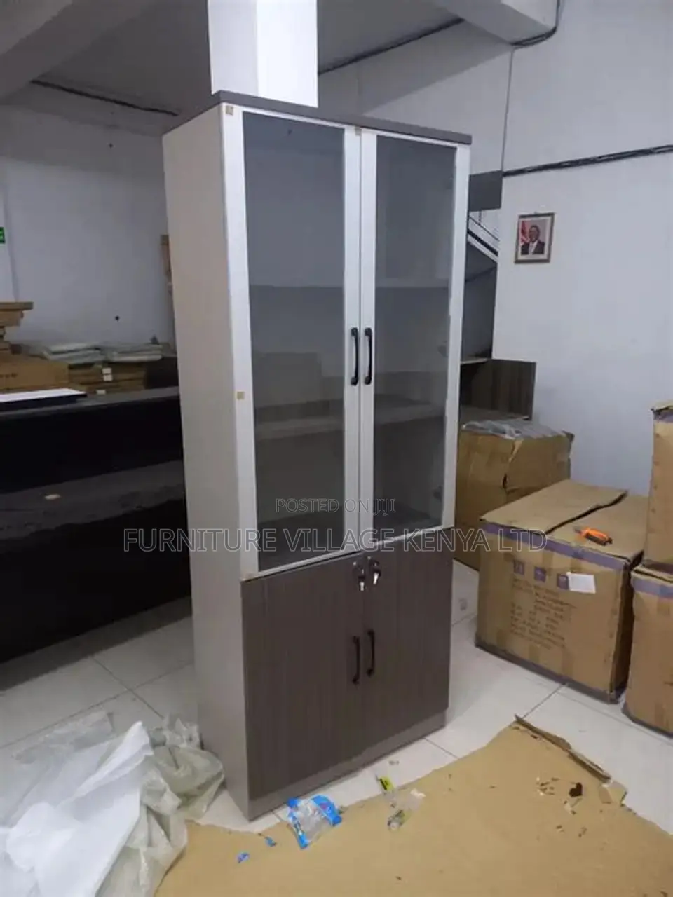 2-Door Half Glass Wooden Document Storage Unit