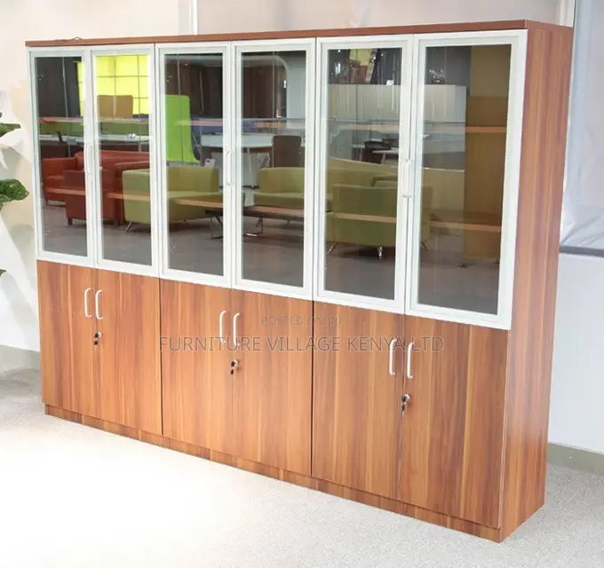 2-Door Half Glass Wooden Document Storage Unit