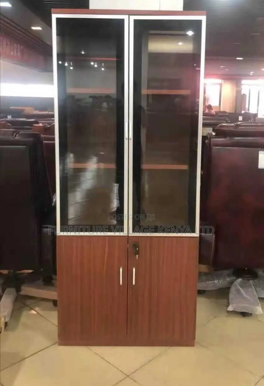 2-Door Half Glass Wooden Document Storage Unit