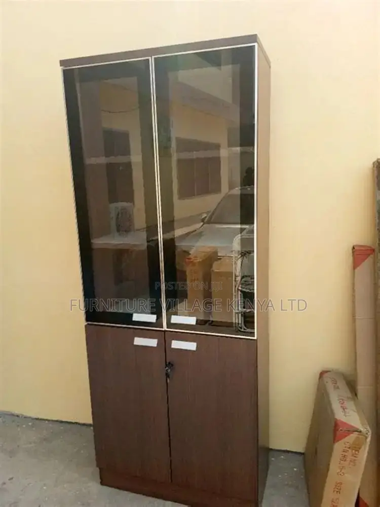 2-Door Half Glass Wooden Document Storage Unit