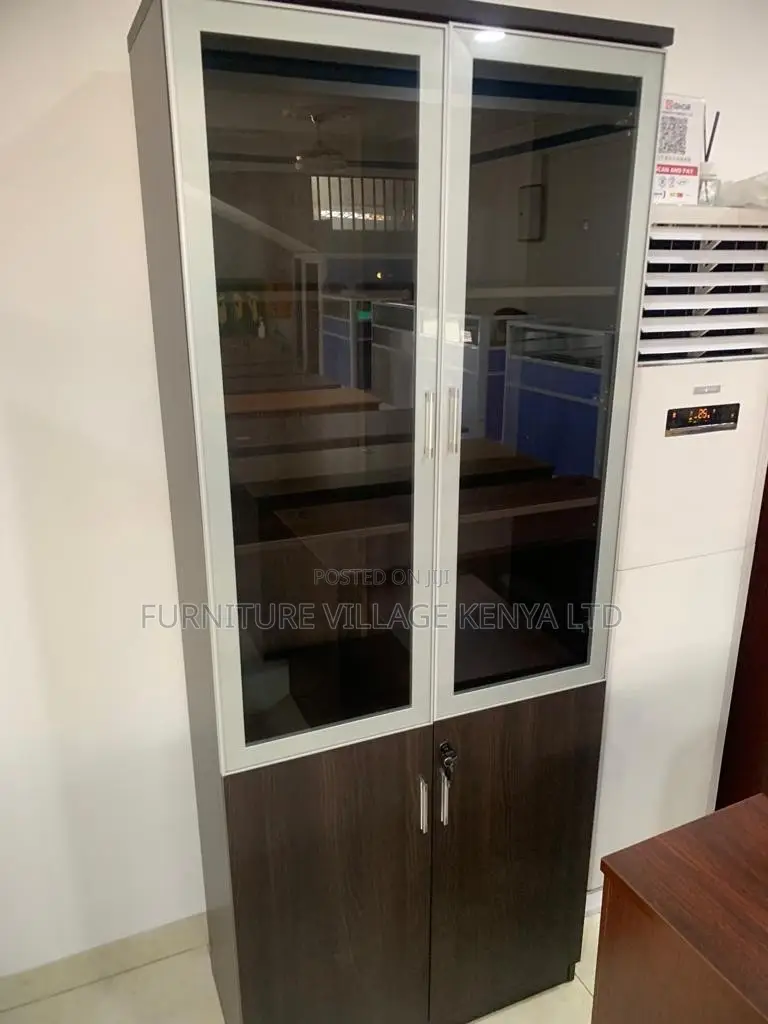 2-Door Half Glass Wooden Document Storage Unit