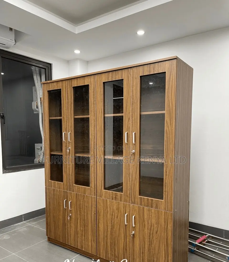 2-Door Half Glass Wooden Document Storage Unit