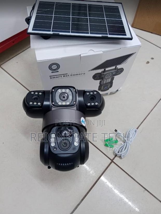 Three Lens Solar Powered Outdoor PTZ Camera 6mp 4g Simcard
