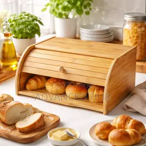 Wooden Bamboo Roll-Top Bread Bin