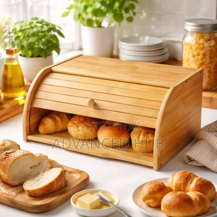 Wooden Bamboo Roll-Top Bread Bin