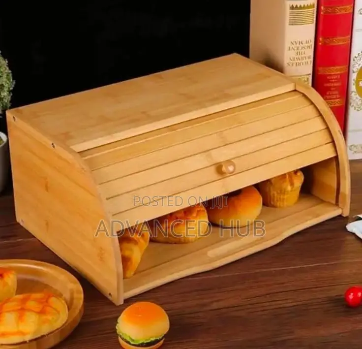 Wooden Bamboo Roll-Top Bread Bin