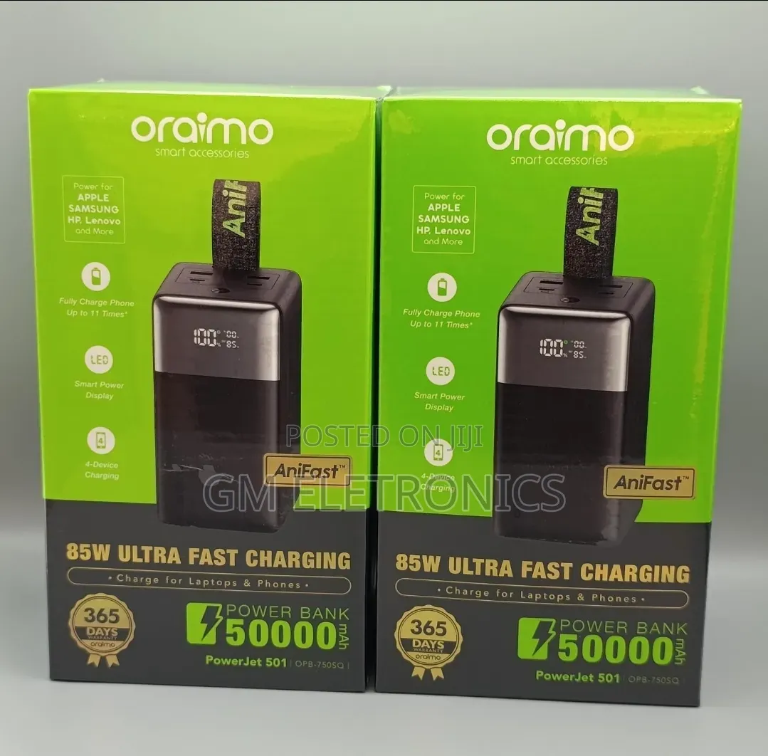 Oraimo Super Fast Charge 85w 50,000mah Power Bank for Phones Laptops