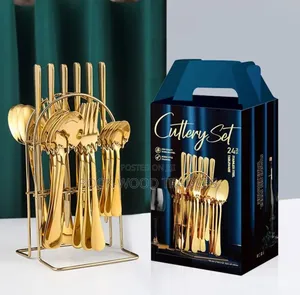 24pcs Cutlery Set With a Golden Holder