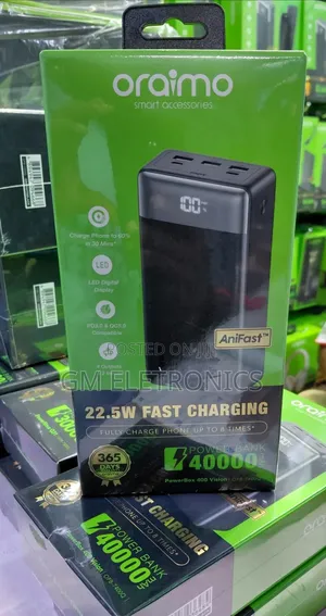 Fast Charging Original Oraimo 40,000 Mah Power Bank Available.