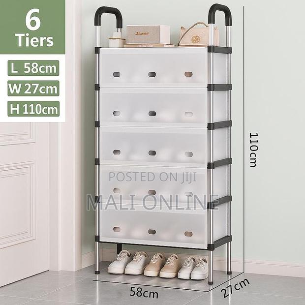6 Tier Shoe Rack Dustproof Cover Metal Shoe Organizer Space Saving